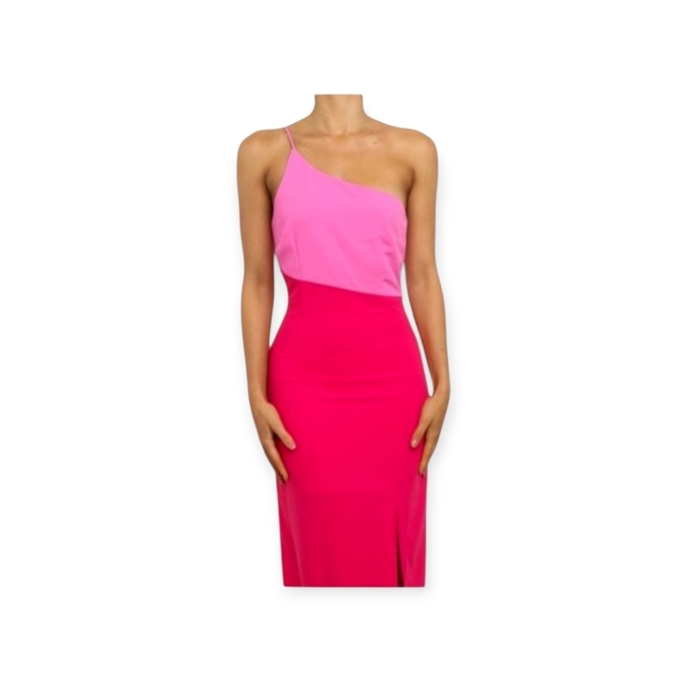 Petal & Pup Xiomar One Shoulder Midi Dress Pink Red Size 0 Wedding Shower Event - Picture 12 of 12